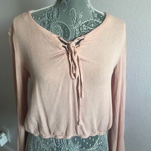 Pacsun crop blush pink bell sleeve top